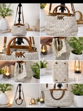 Michael Kors MK Signature Crossbody Satchel Vanilla Brown Handbag